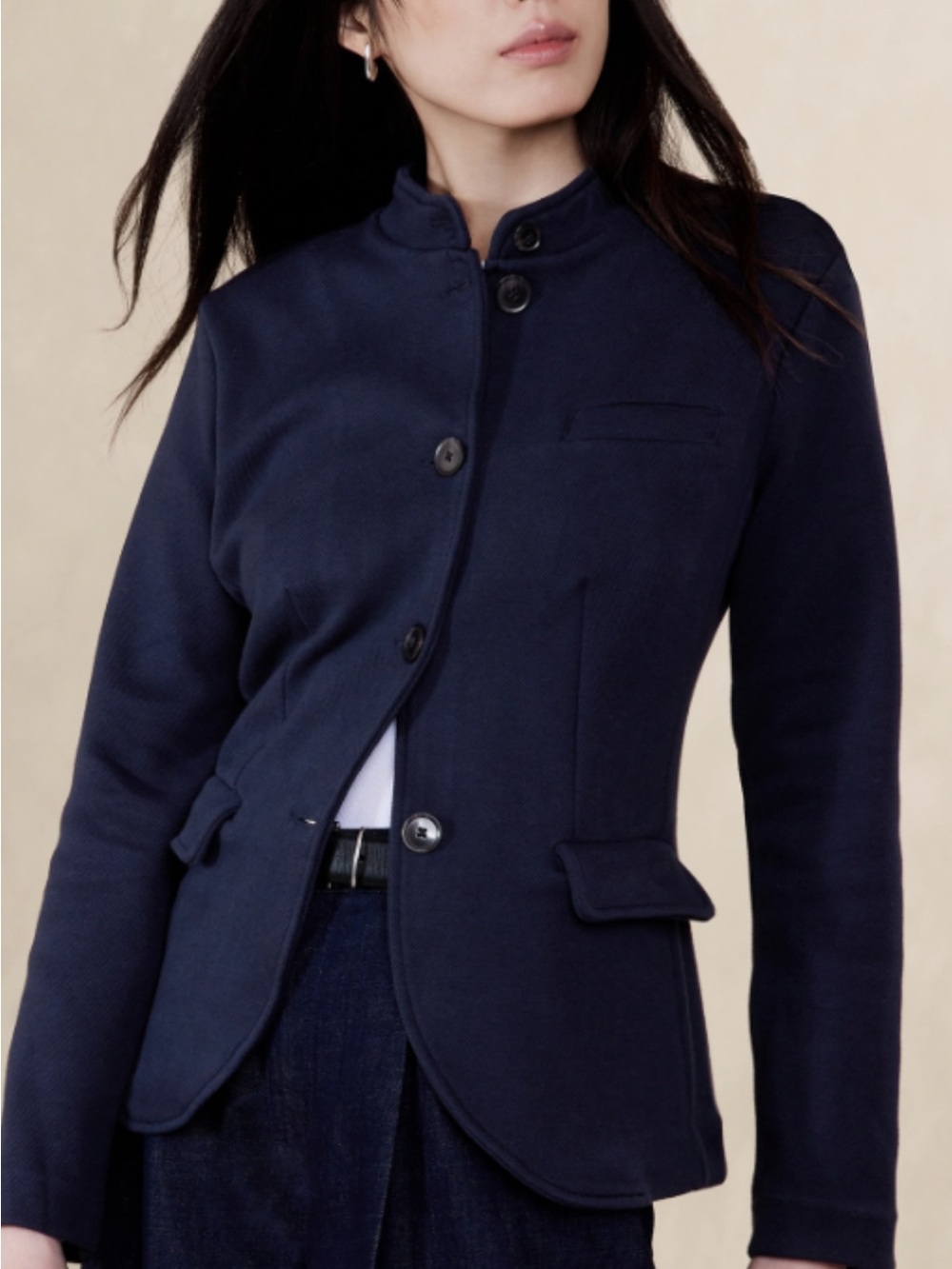 Banana Republic Navy Stand-Collar Button Jacket
